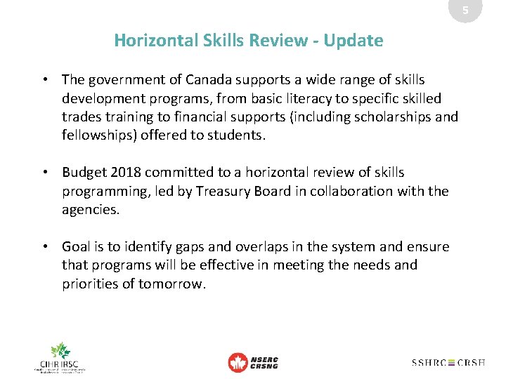 5 Horizontal Skills Review - Update • The government of Canada supports a wide