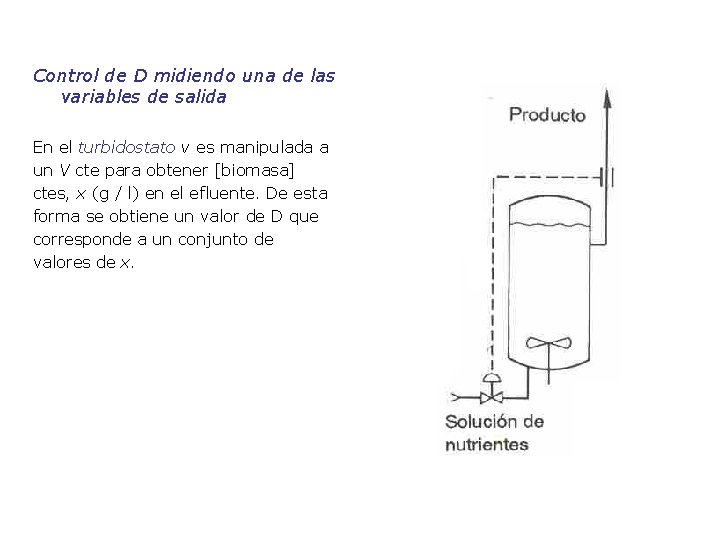 Control de D midiendo una de las variables de salida En el turbidostato v