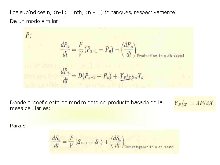 Los subíndices n, (n-1) = nth, (n – 1) th tanques, respectivamente De un