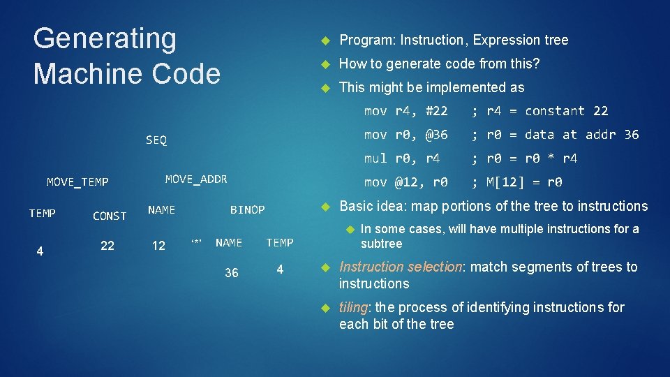 Generating Machine Code Program: Instruction, Expression tree How to generate code from this? This