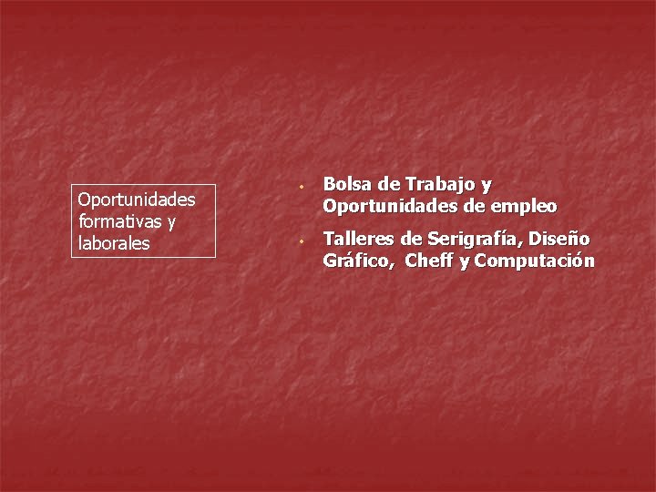 Oportunidades formativas y laborales • Bolsa de Trabajo y Oportunidades de empleo • Talleres
