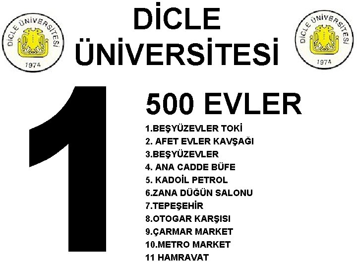 DİCLE ÜNİVERSİTESİ 500 EVLER 1. BEŞYÜZEVLER TOKİ 2. AFET EVLER KAVŞAĞI 3. BEŞYÜZEVLER 4.