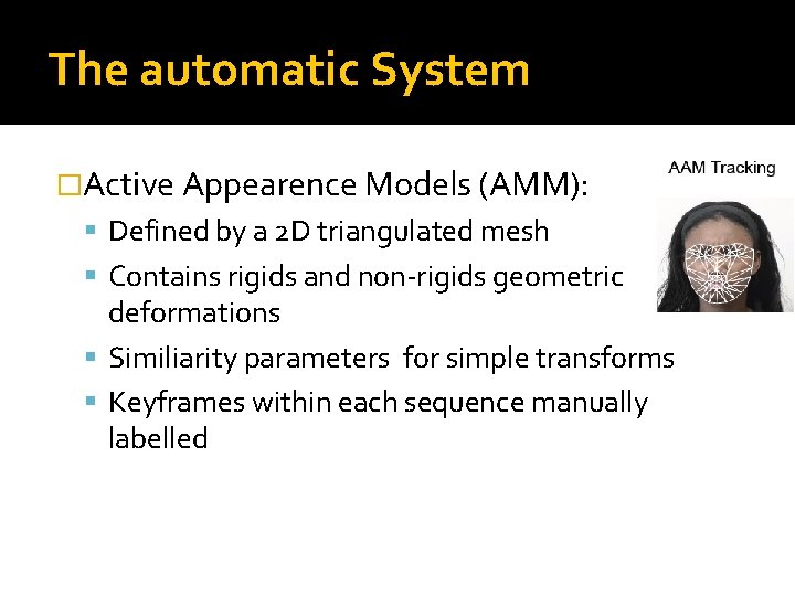 The automatic System �Active Appearence Models (AMM): Defined by a 2 D triangulated mesh