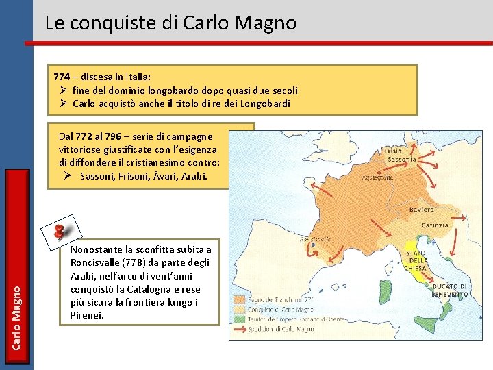 Le conquiste di Carlo Magno 774 – discesa in Italia: Ø fine del dominio