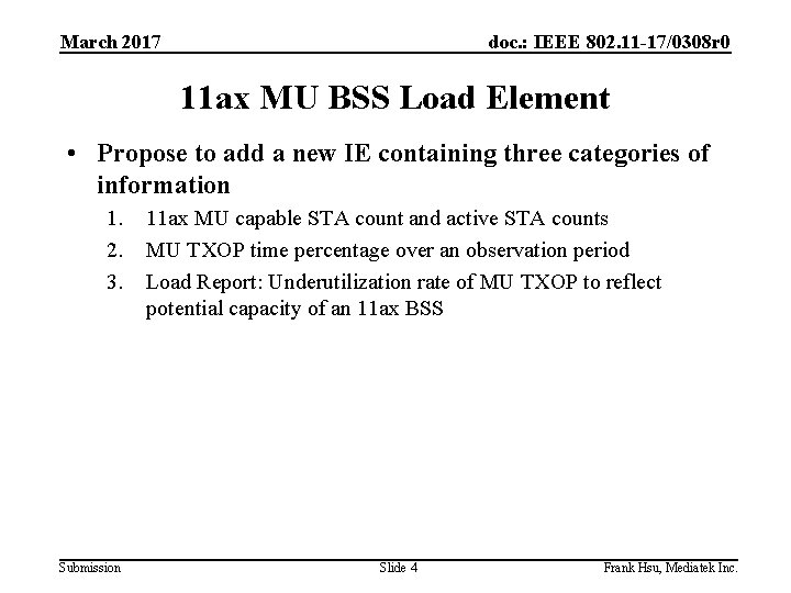 March 2017 doc. : IEEE 802. 11 -17/0308 r 0 11 ax MU BSS