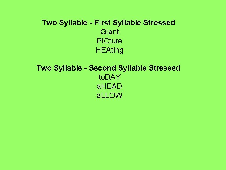 Two Syllable - First Syllable Stressed GIant PICture HEAting Two Syllable - Second Syllable Two Syllable - First Syllable Stressed GIant PICture HEAting Two Syllable - Second Syllable