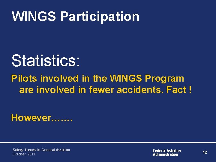 WINGS Participation Statistics: Pilots involved in the WINGS Program are involved in fewer accidents.