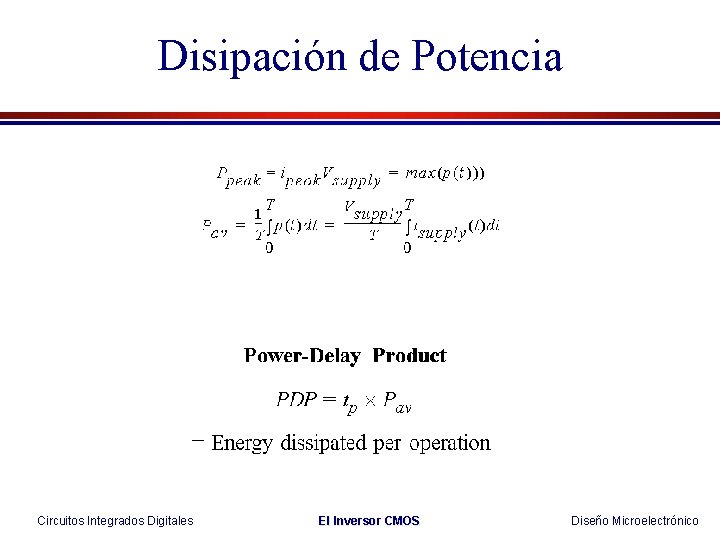 Disipación de Potencia Circuitos Integrados Digitales El Inversor CMOS Diseño Microelectrónico 