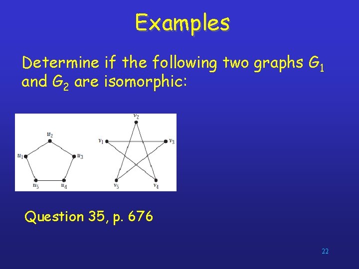 Examples Determine if the following two graphs G 1 and G 2 are isomorphic: