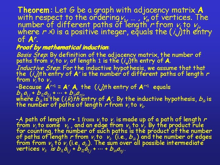 Theorem : Let G be a graph with adjacency matrix A with respect to