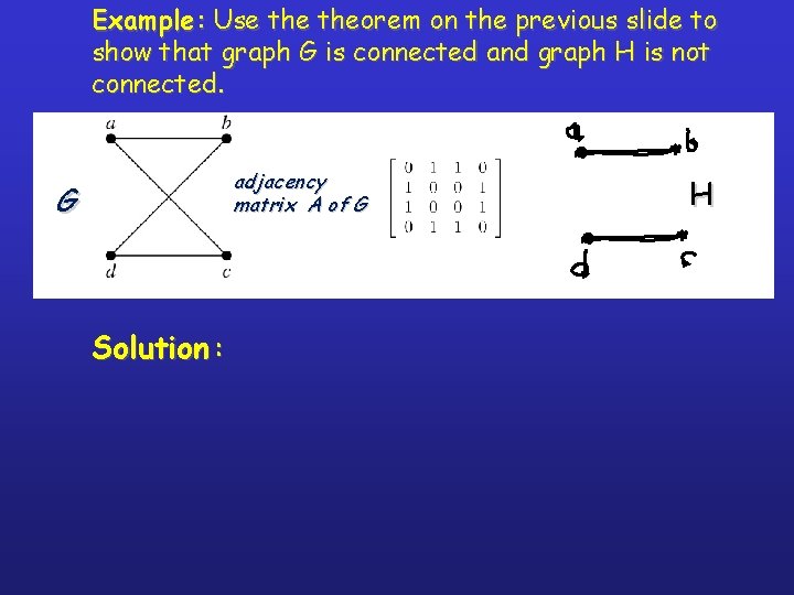 Example : Use theorem on the previous slide to show that graph G is