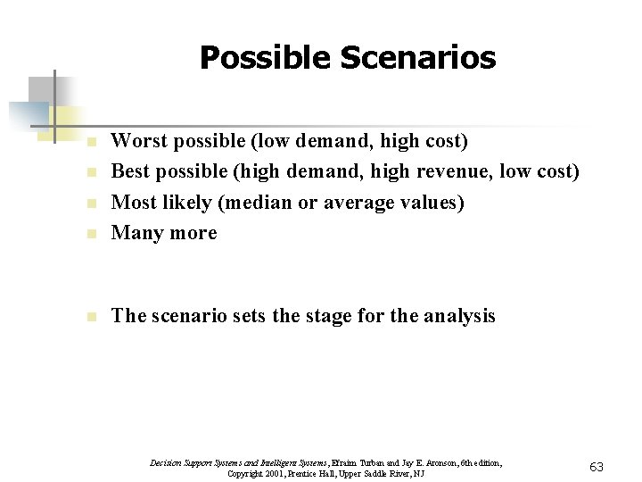 Possible Scenarios n Worst possible (low demand, high cost) Best possible (high demand, high