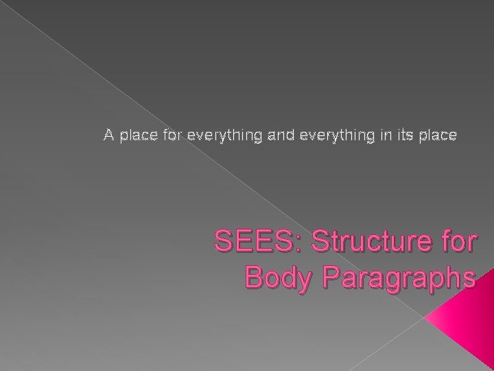A place for everything and everything in its place SEES: Structure for Body Paragraphs
