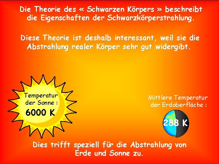 Die Theorie des « Schwarzen Körpers » beschreibt die Eigenschaften der Schwarzkörperstrahlung. Diese Theorie