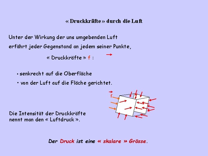  « Druckkräfte » durch die Luft Unter der Wirkung der uns umgebenden Luft