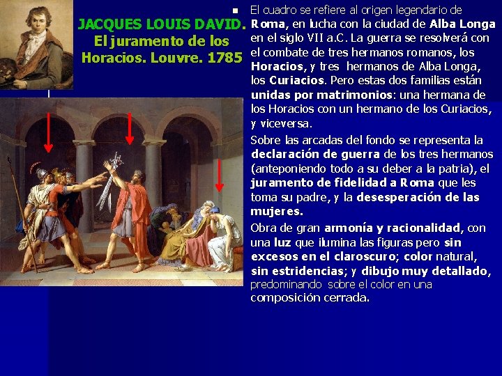 n JACQUES LOUIS DAVID. El juramento de los Horacios. Louvre. 1785 n n El