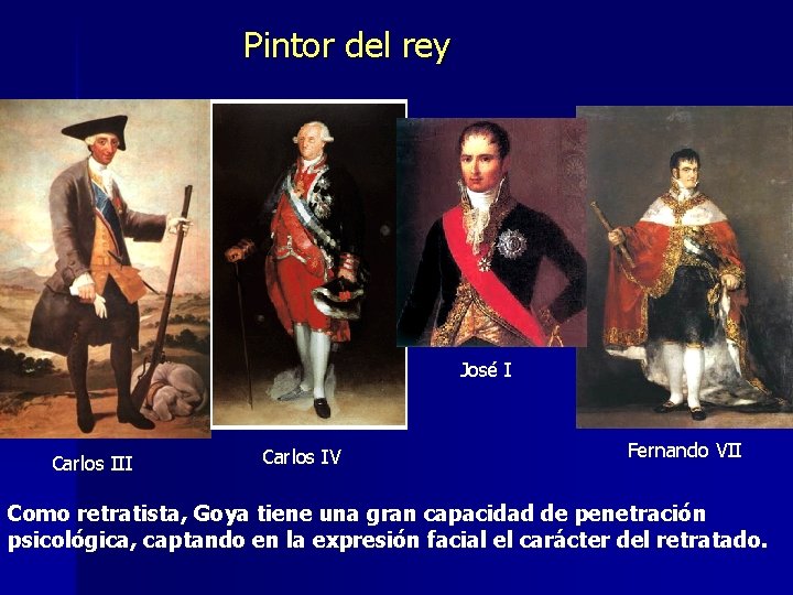 Pintor del rey José I Carlos III Carlos IV Fernando VII Como retratista, Goya