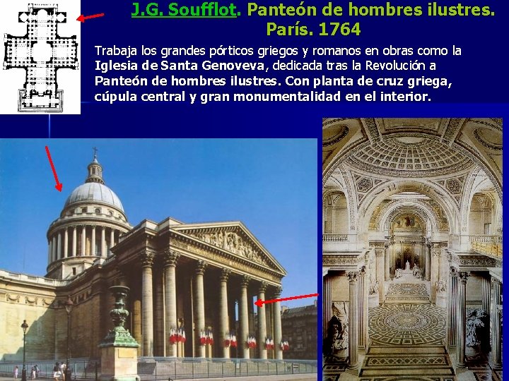 J. G. Soufflot. Panteón de hombres ilustres. París. 1764 Trabaja los grandes pórticos griegos