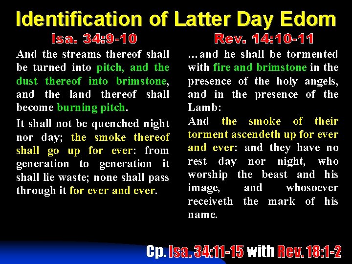 Identification of Latter Day Edom Isa. 34: 9 -10 And the streams thereof shall