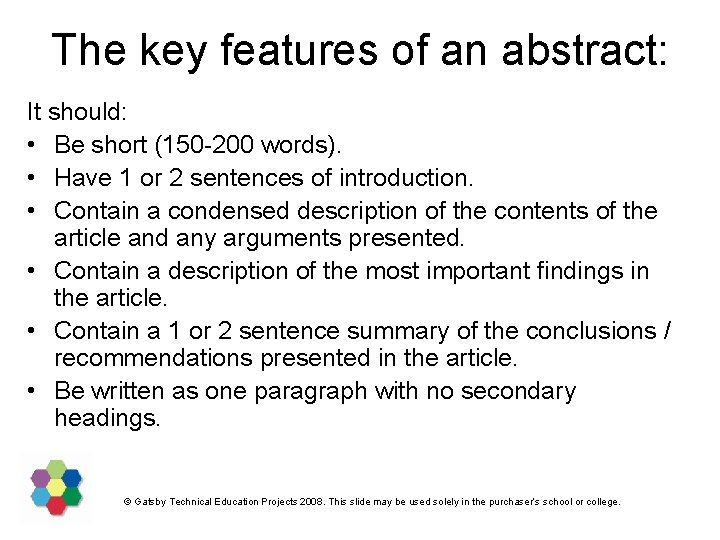 5 9 Writing an abstract Gatsby Technical Education