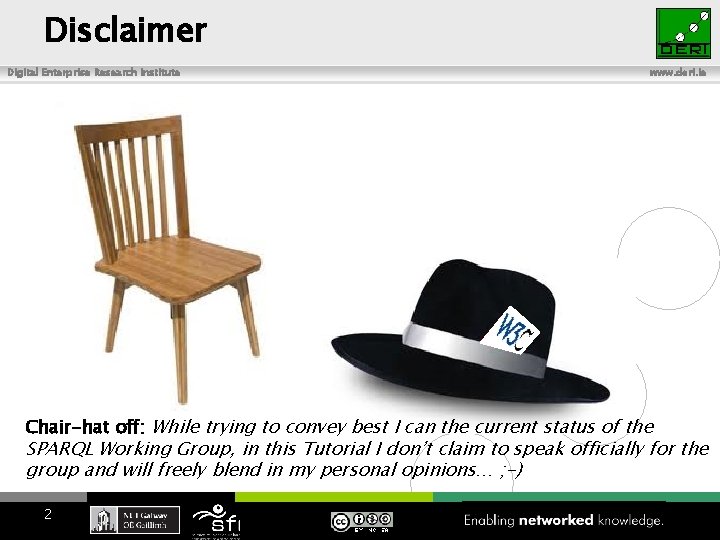 Disclaimer Digital Enterprise Research Institute www. deri. ie Chair-hat off: While trying to convey