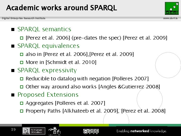 Academic works around SPARQL Digital Enterprise Research Institute SPARQL semantics 39 www. deri. ie
