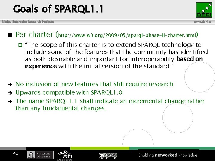 Goals of SPARQL 1. 1 Digital Enterprise Research Institute www. deri. ie Per charter