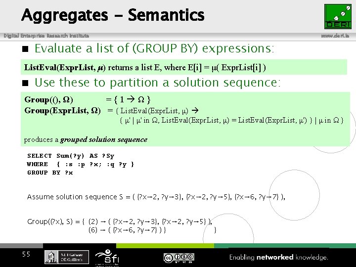 Aggregates - Semantics Digital Enterprise Research Institute Evaluate a list of (GROUP BY) expressions: