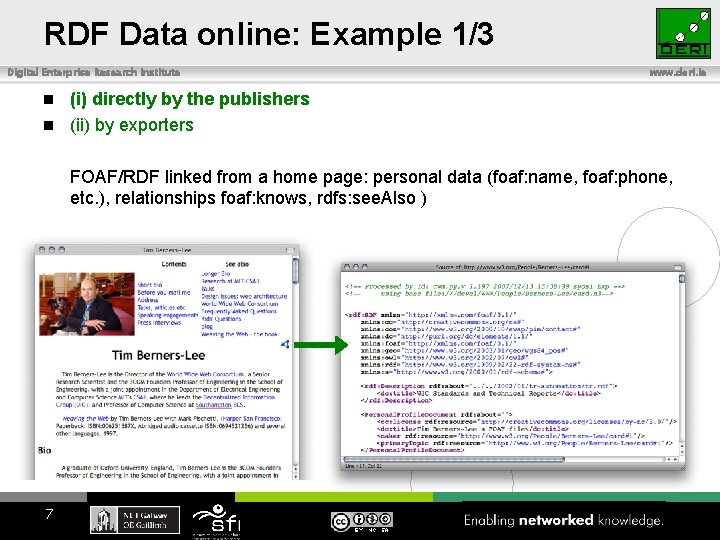 RDF Data online: Example 1/3 Digital Enterprise Research Institute www. deri. ie (i) directly