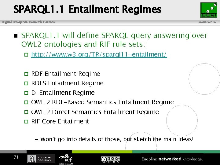 SPARQL 1. 1 Entailment Regimes Digital Enterprise Research Institute SPARQL 1. 1 will define