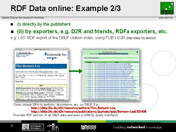 RDF Data online: Example 2/3 Digital Enterprise Research Institute www. deri. ie (i) directly