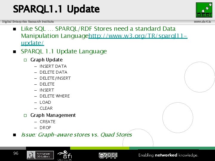 SPARQL 1. 1 Update Digital Enterprise Research Institute Like SQL … SPARQL/RDF Stores need