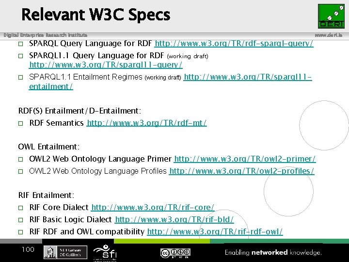 Relevant W 3 C Specs Digital Enterprise Research Institute SPARQL Query Language for RDF