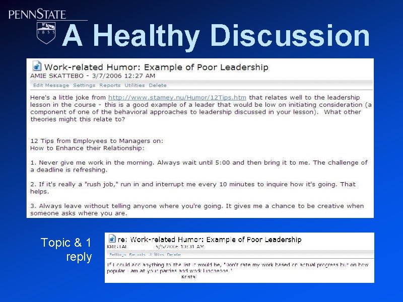 A Healthy Discussion Topic & 1 reply 