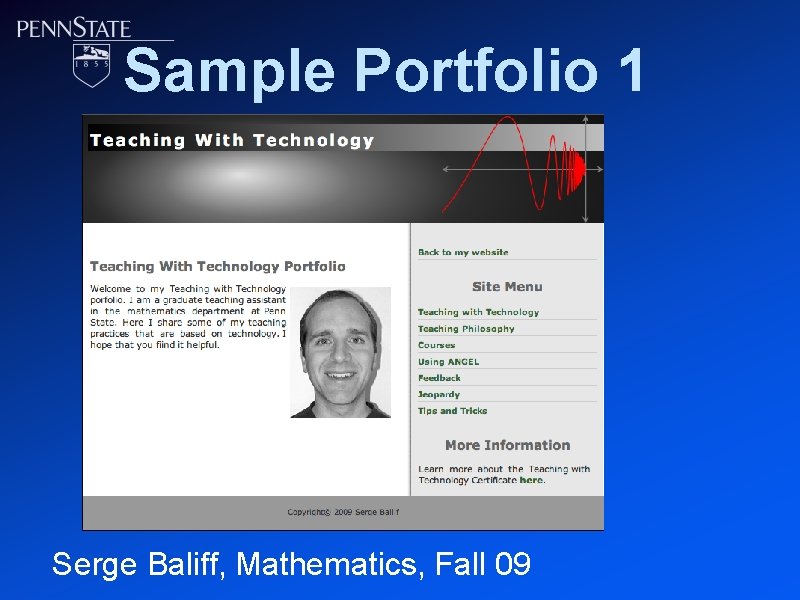 Sample Portfolio 1 Serge Baliff, Mathematics, Fall 09 