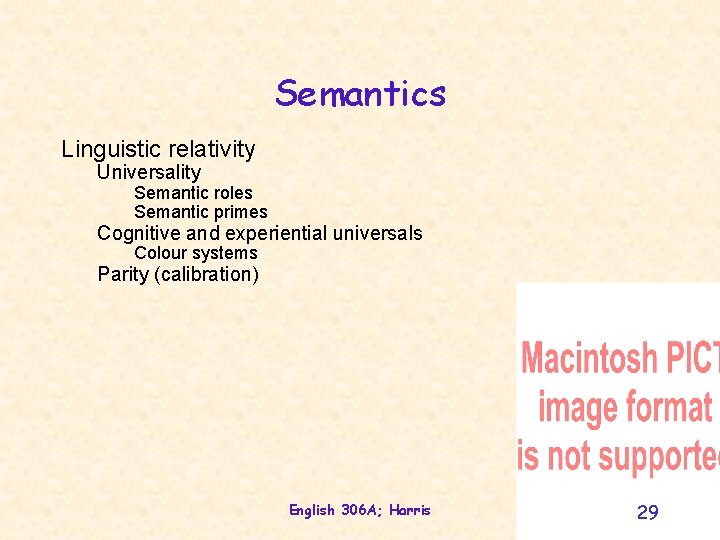 Semantics Linguistic relativity Universality Semantic roles Semantic primes Cognitive and experiential universals Colour systems