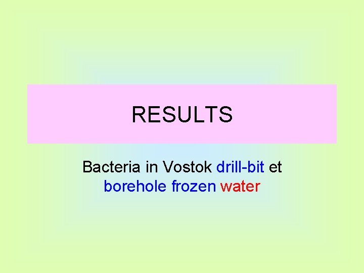 RESULTS Bacteria in Vostok drill-bit et borehole frozen water 