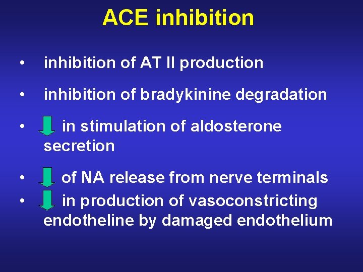 ACE inhibition • inhibition of AT II production • inhibition of bradykinine degradation •