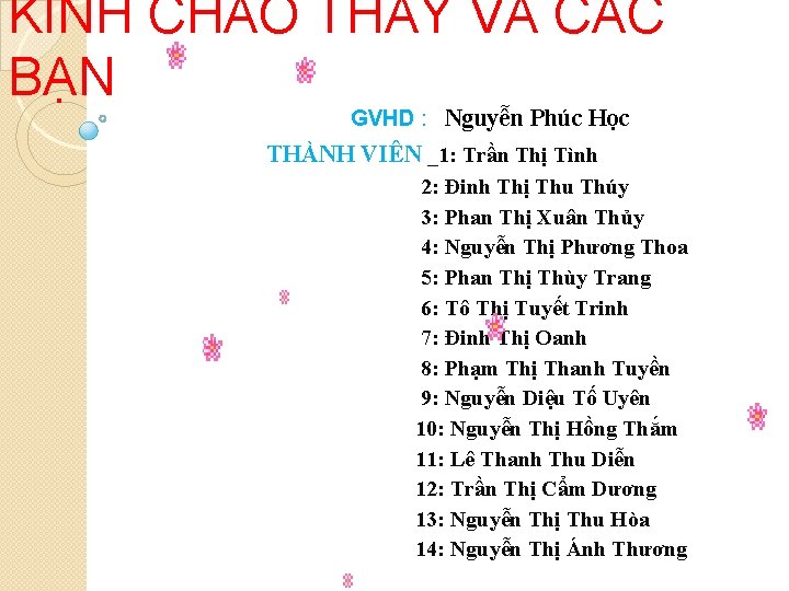 KÍNH CHÀO THẦY VÀ CÁC BẠN GVHD : Nguyễn Phúc Học THÀNH VIÊN _1: