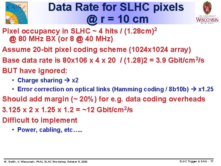 Data Rate for SLHC pixels @ r = 10 cm Pixel occupancy in SLHC