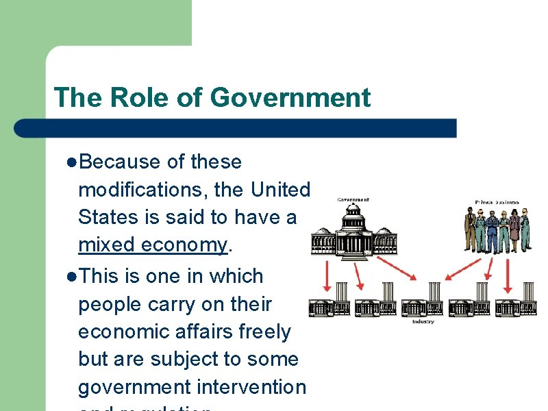 The Role of Government ●Because of these modifications, the United States is said to