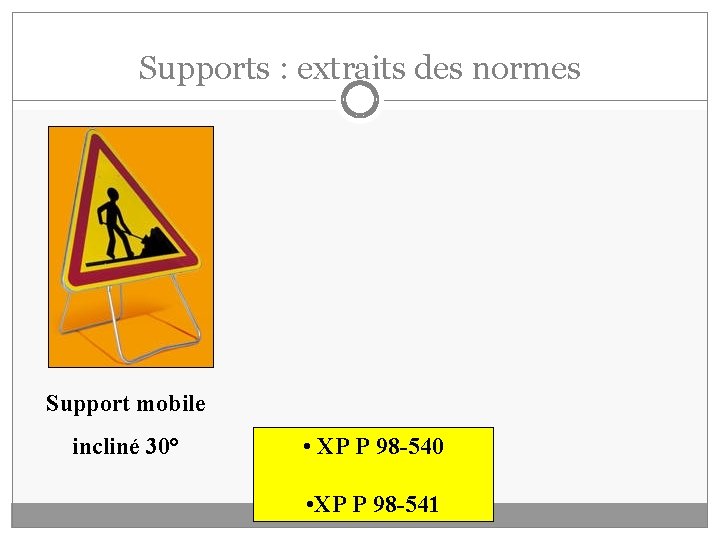 Supports : extraits des normes Support mobile incliné 30° • XP P 98 -540