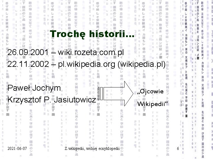 Trochę historii… 26. 09. 2001 – wiki. rozeta. com. pl 22. 11. 2002 –