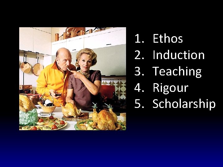 1. 2. 3. 4. 5. Ethos Induction Teaching Rigour Scholarship 