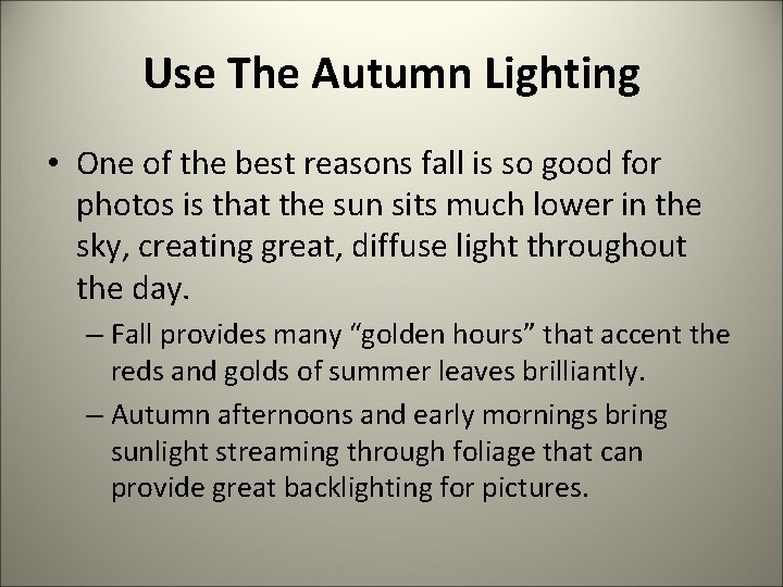 Use The Autumn Lighting • One of the best reasons fall is so good