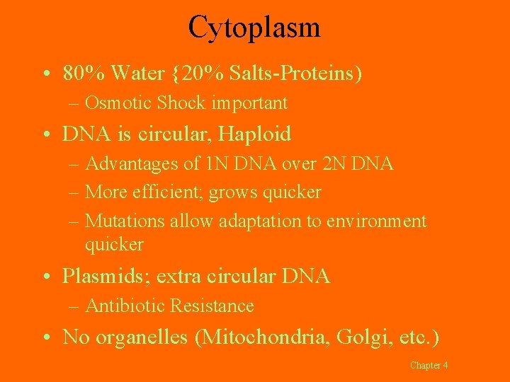 Cytoplasm • 80% Water {20% Salts-Proteins) – Osmotic Shock important • DNA is circular,