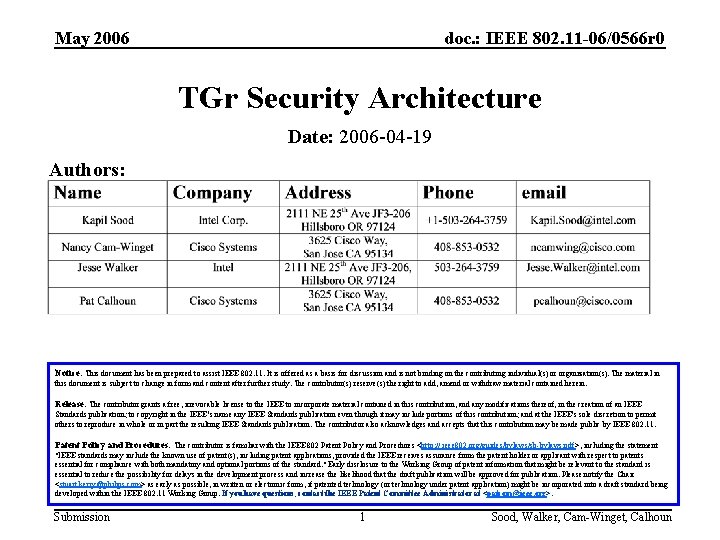 May 2006 doc. : IEEE 802. 11 -06/0566 r 0 TGr Security Architecture Date: