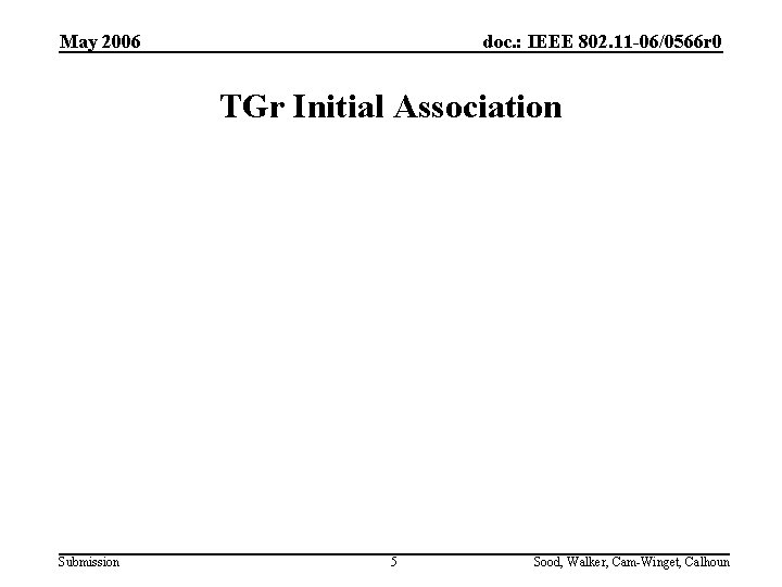 May 2006 doc. : IEEE 802. 11 -06/0566 r 0 TGr Initial Association Submission