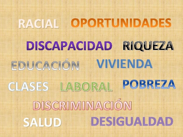 RACIAL RIQUEZA VIVIENDA CLASES LABORAL DISCRIMINACIÓN DESIGUALDAD SALUD 