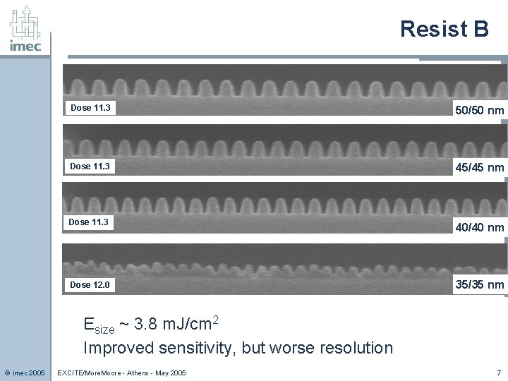 Resist B Dose 11. 3 50/50 nm Dose 11. 3 45/45 nm Dose 11.